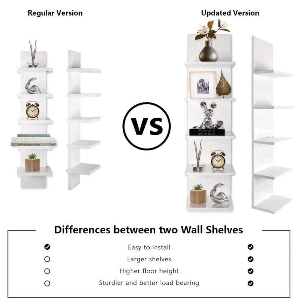 5 Tier Floating Wall Shelf Unit Storage Organizer Home Bedroom Decor New